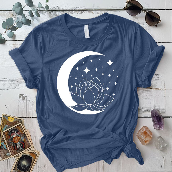 Lotus Moon T Shirt Indigo Blue Mockup