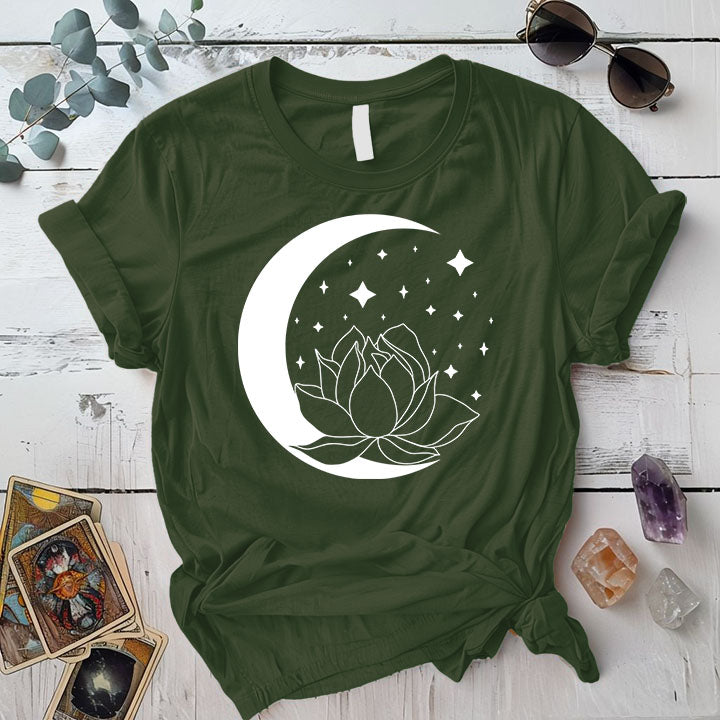 Lotus Moon T Shirt Military Green Mockup