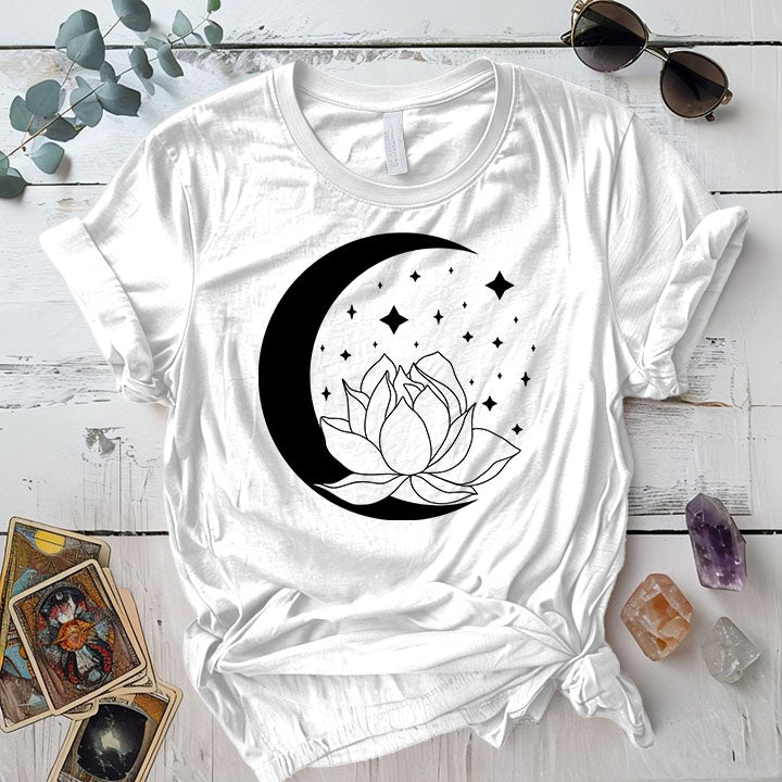 Lotus Moon T Shirt White Mockup