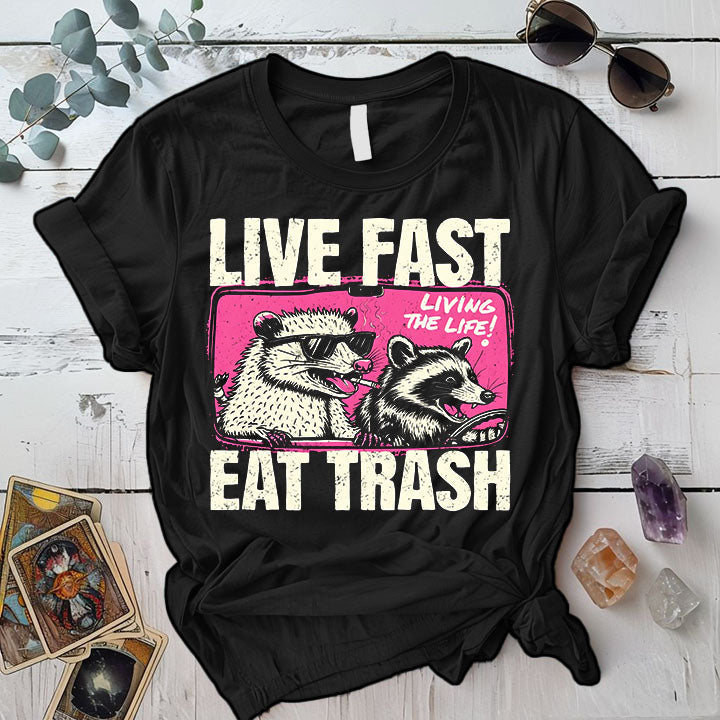 Live Fast Eat Trash T Shirt Black Mockup