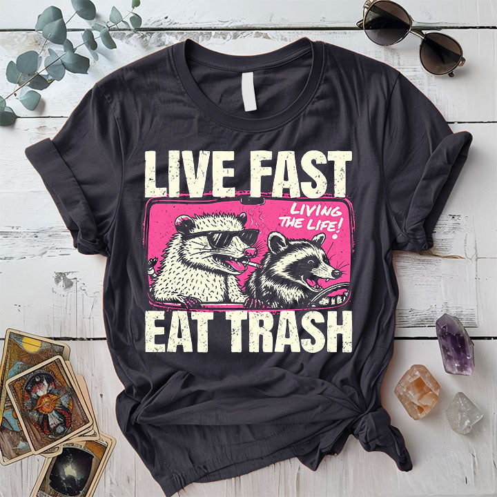 Live Fast Eat Trash T Shirt Dark Heather Grey Mockup
