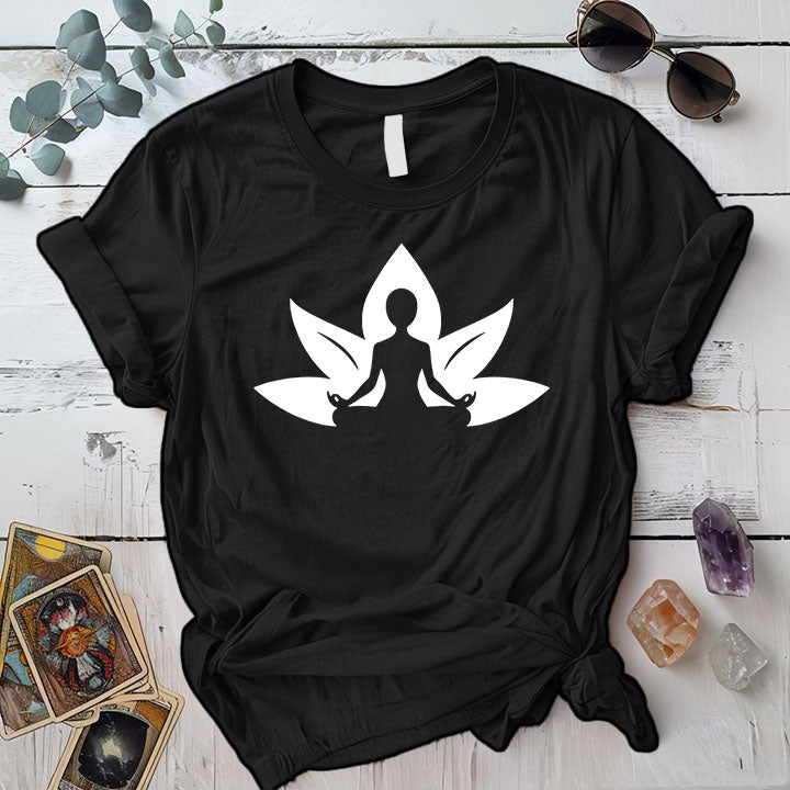 Lotus Meditation T Shirt Black Mockup