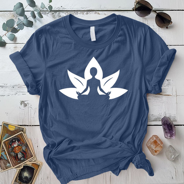 Lotus Meditation T Shirt Indigo Blue Mockup