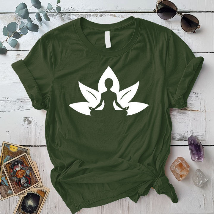 Lotus Meditation T Shirt Military Green Mockup