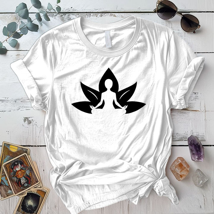 Lotus Meditation T Shirt White Mockup