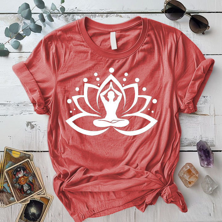 Male Yoga Symbol T Shirt Coral Silk Mockup