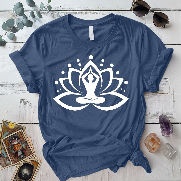Male Yoga Symbol T Shirt Indigo Blue Mockup