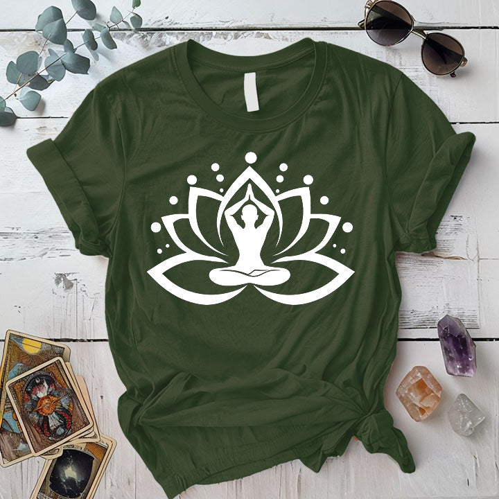 Male Yoga Symbol T Shirt Military Green Mockup