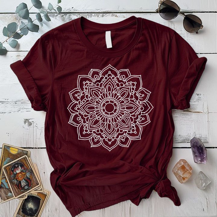 Mandala T Shirt Maroon Mockup