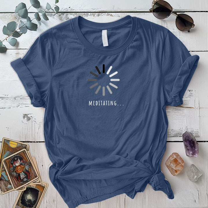 Meditating Loading T Shirt Indigo Blue Mockup