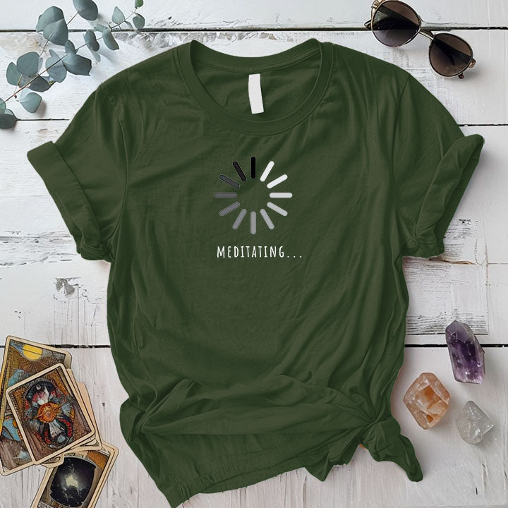 Meditating Loading T Shirt Military Green Mockup