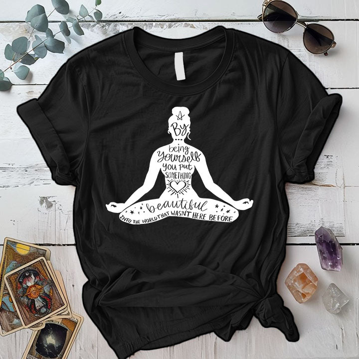 Meditation Pose Motivational T Shirt Black Mockup