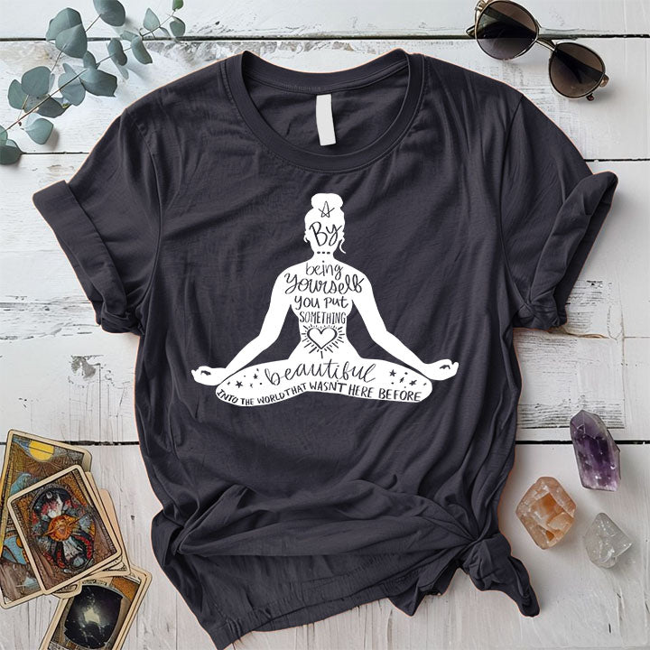 Meditation Pose Motivational T Shirt Dark Heather Grey Mockup