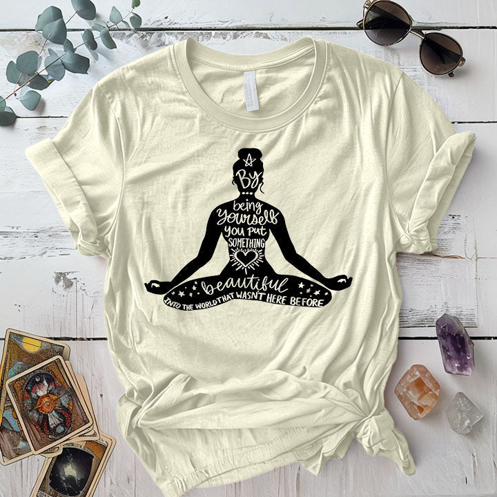 Meditation Pose Motivational T Shirt Natural Mockup