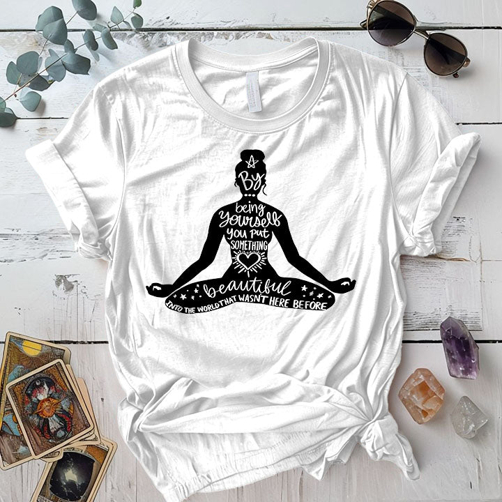 Meditation Pose Motivational T Shirt White Mockup