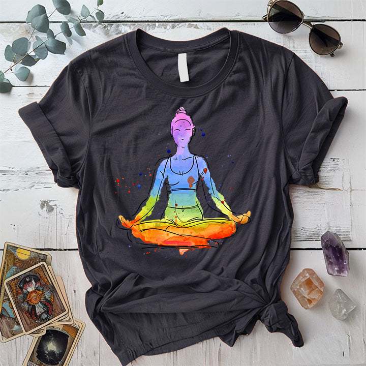 Meditation Pose Watercolor T Shirt Dark Heather Grey Mockup