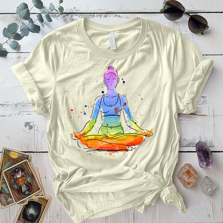 Meditation Pose Watercolor T Shirt Natural Mockup