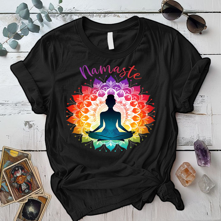 Namaste Chakra Mandala T Shirt Black Mockup