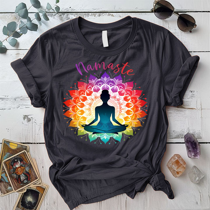 Namaste Chakra Mandala T Shirt Dark Heather Grey Mockup