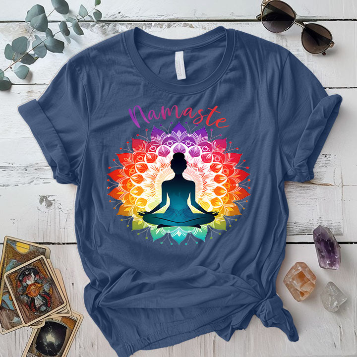 Namaste Chakra Mandala T Shirt Indigo Blue Mockup