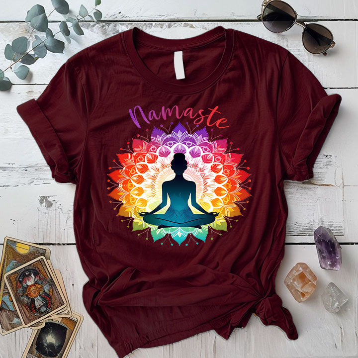 Namaste Chakra Mandala T Shirt Maroon Mockup