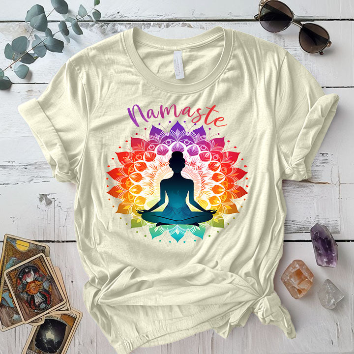 Namaste Chakra Mandala T Shirt Natural Mockup