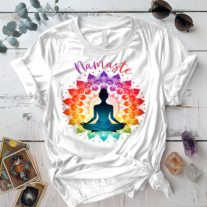 Namaste Chakra Mandala T Shirt White Mockup