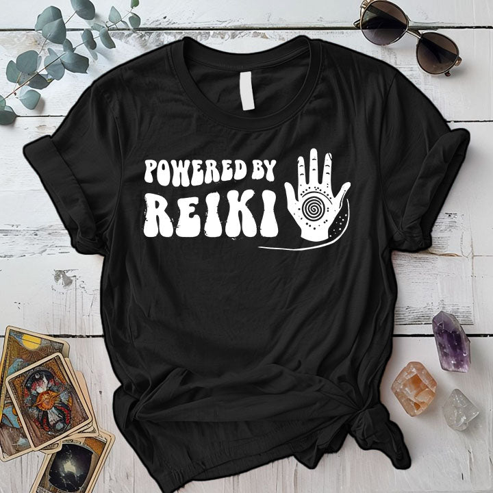 Powered By Reiki T Shirt Black Mockup