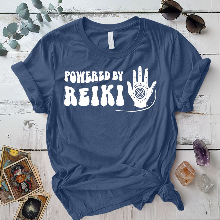 Powered By Reiki T Shirt Indigo Blue Mockup