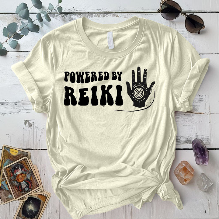 Powered By Reiki T Shirt Natural Mockup