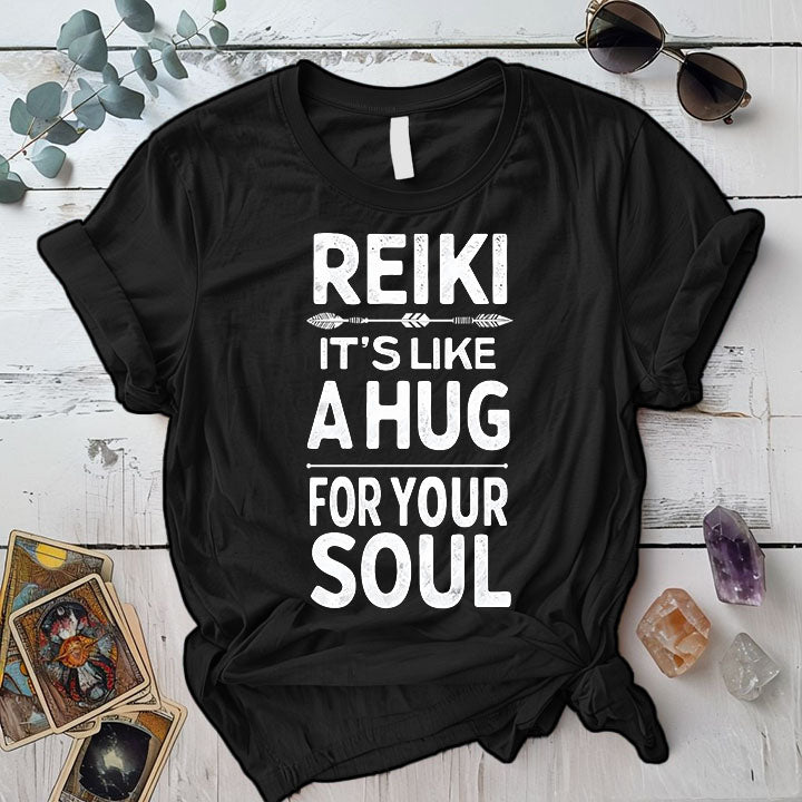 Reiki Its Like A Hug For Your Soul T Shirt Black Mockup