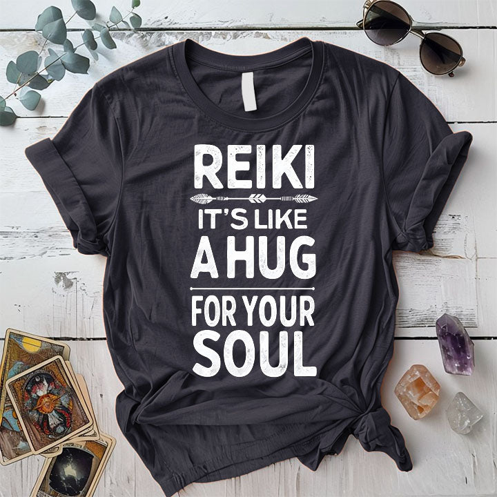 Reiki Its Like A Hug For Your Soul T Shirt Dark Heather Grey Mockup