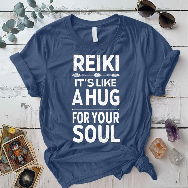 Reiki Its Like A Hug For Your Soul T Shirt Indigo Blue Mockup