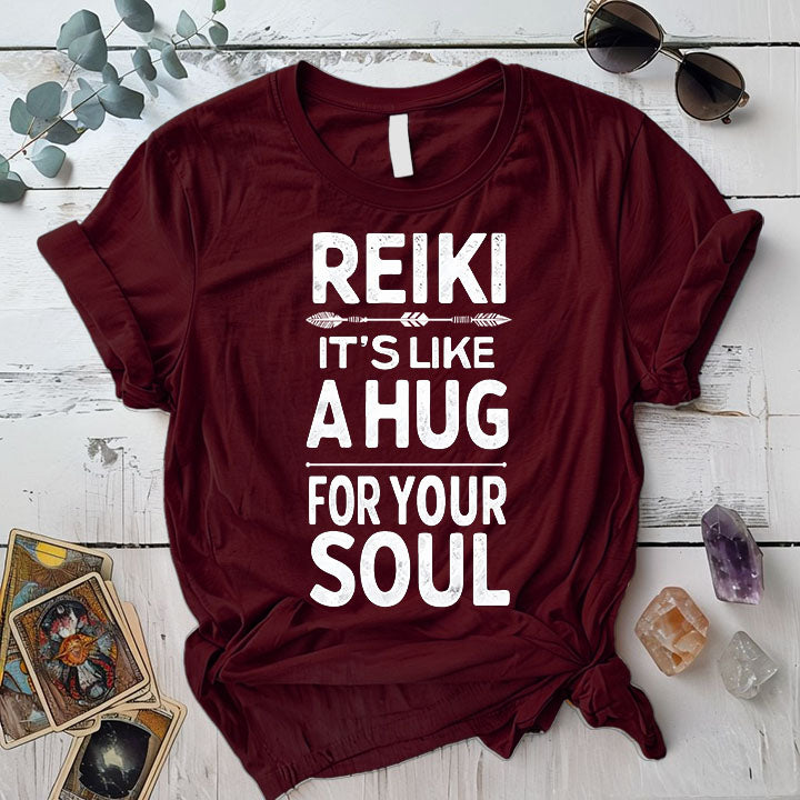 Reiki Its Like A Hug For Your Soul T Shirt Maroon Mockup
