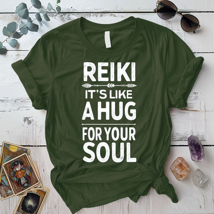 Reiki Its Like A Hug For Your Soul T Shirt Military Green Mockup