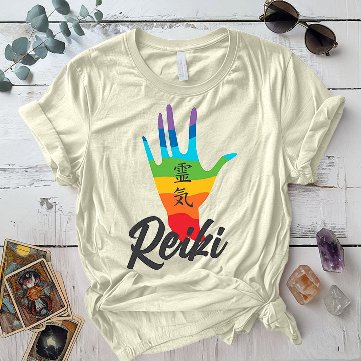 Reiki Rainbow Hand T Shirt Natural Mockup