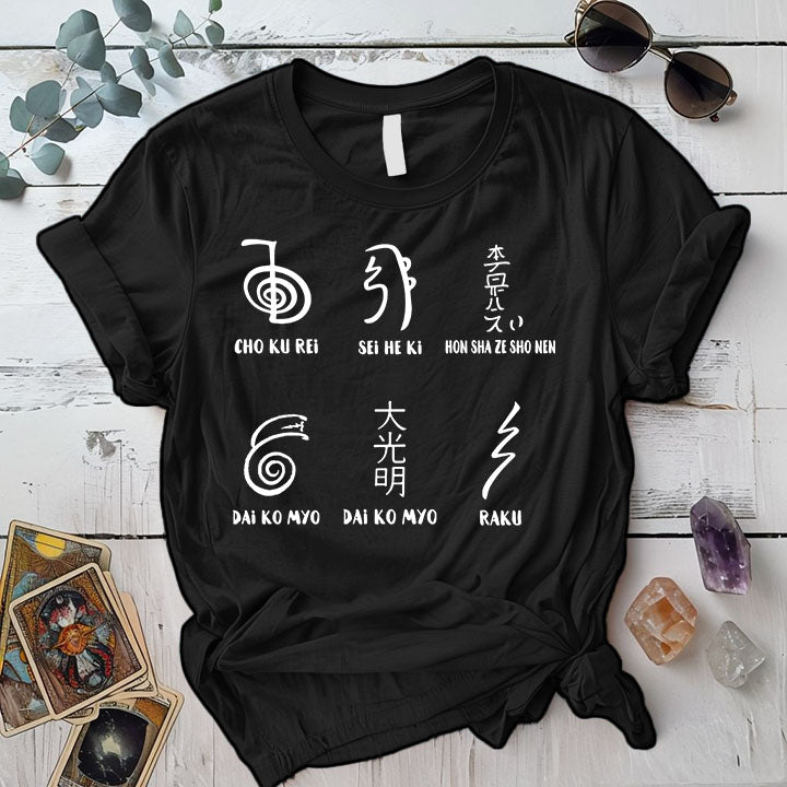 Reiki Six Symbols T Shirt Black Mockup