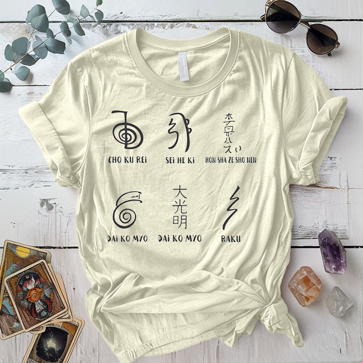 Reiki Six Symbols T Shirt Natural Mockup