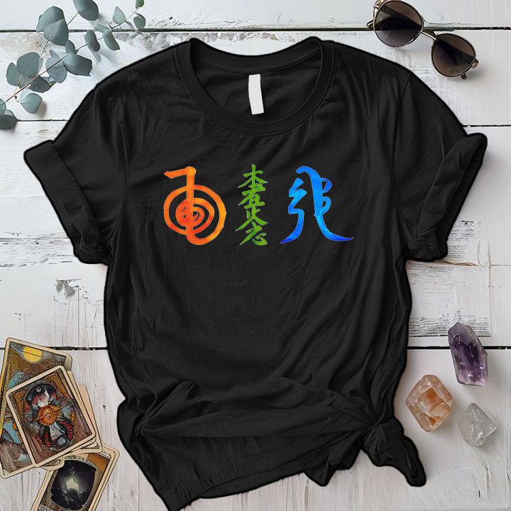 Reiki Three Symbols T Shirt Black Mockup