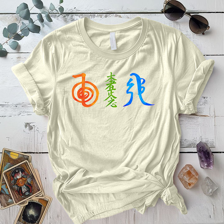 Reiki Three Symbols T Shirt Natural Mockup