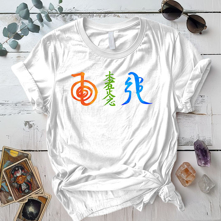 Reiki Three Symbols T Shirt White Mockup