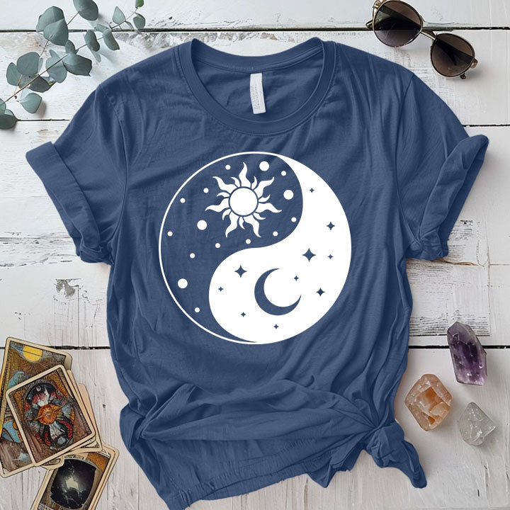 Sun Moon Ying Yang T Shirt Indigo Blue Mockup