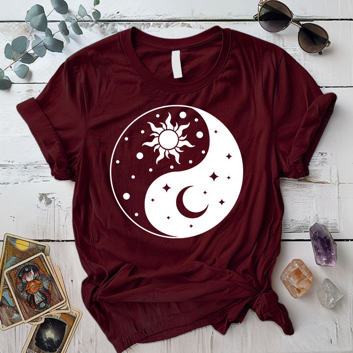Sun Moon Ying Yang T Shirt Maroon Mockup