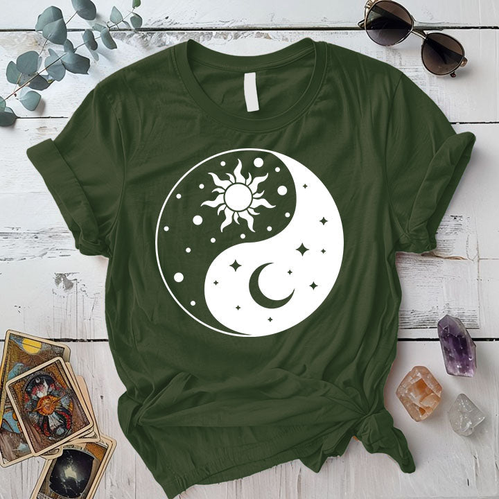 Sun Moon Ying Yang T Shirt Military Green Mockup