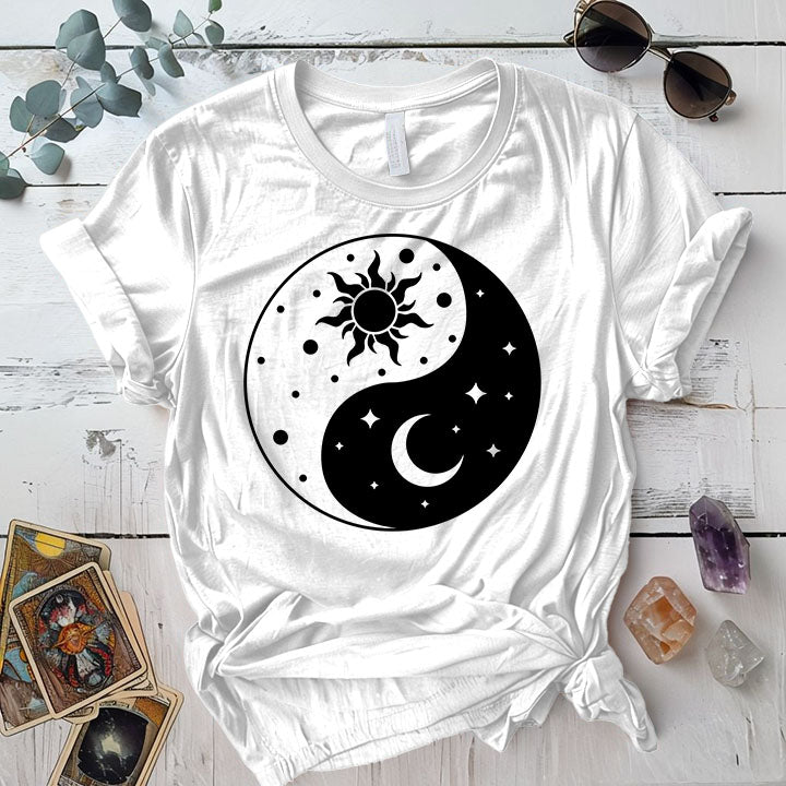 Sun Moon Ying Yang T Shirt White Mockup