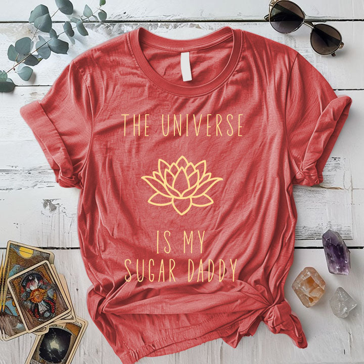 Universe Is My Sugar Daddy T Shirt Coral Silk Mockup