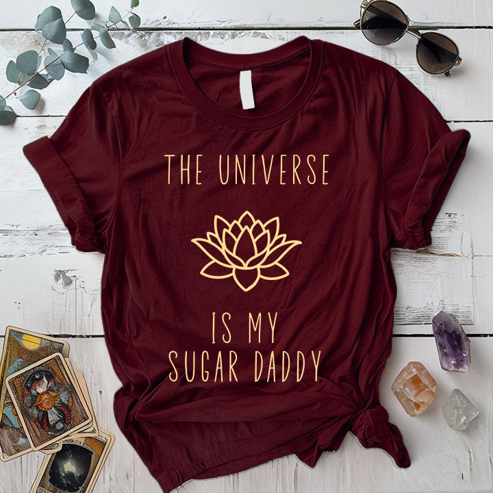 Universe Is My Sugar Daddy T Shirt Maroon Mockup
