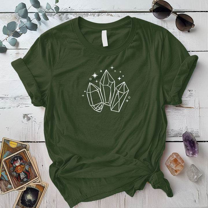 Three Crystals T Shirt Military Green Mockup
