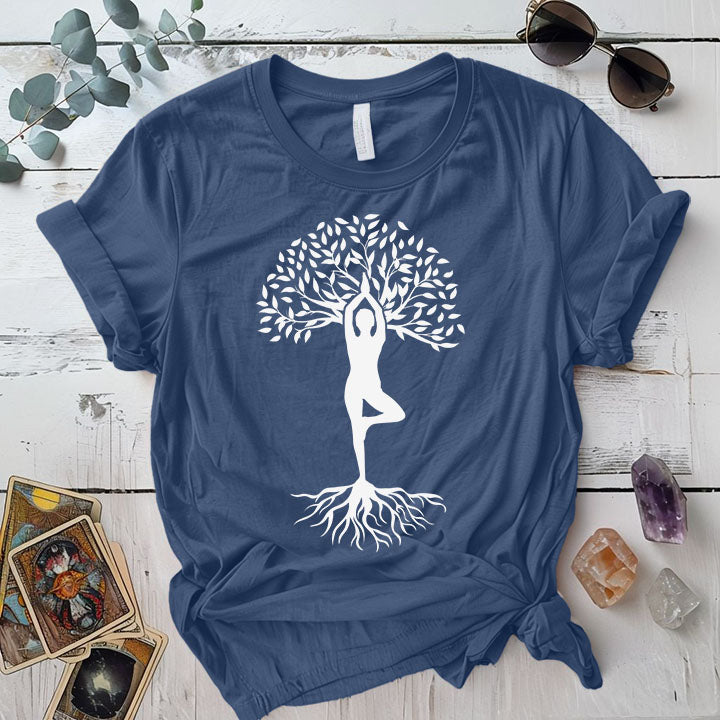 Tree Of Life Pose T Shirt Indigo Blue Mockup
