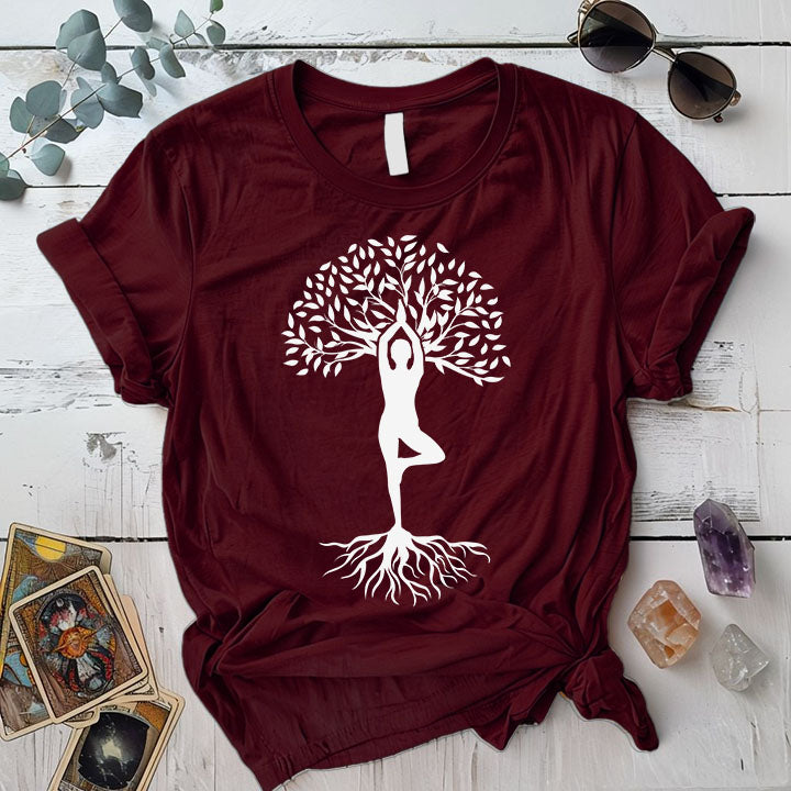Tree Of Life Pose T Shirt Maroon Mockup